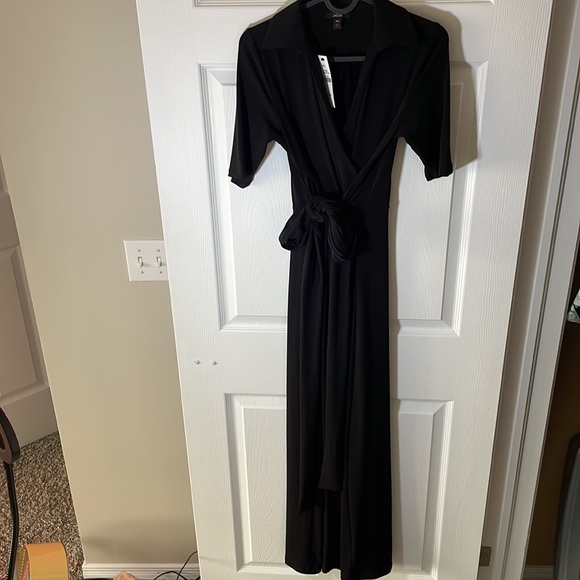 Black, Jacob brand ankle length wrap dress with collar. - Picture 3 of 3